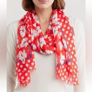 Kate Spade Springtime Floral Oblong Scarf in Ponderosa Red NWT